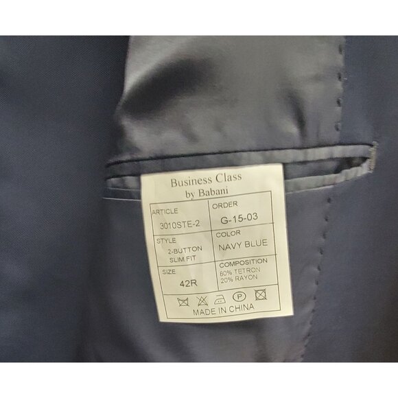 Mens Navy Blue Classic 2-Button Suit Polyester & Rayon Unhemmed Pants 42R * 34 - Picture 10 of 16